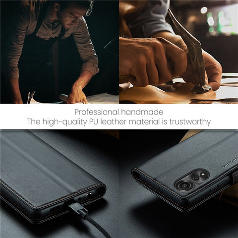 CASEME 023 Series For Oppo A78 4G Case RFID Blocking PU Leather Glossy Phone Wallet Cover