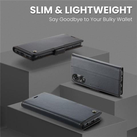 CASEME 023 Series For Oppo A78 4G Case RFID Blocking PU Leather Glossy Phone Wallet Cover
