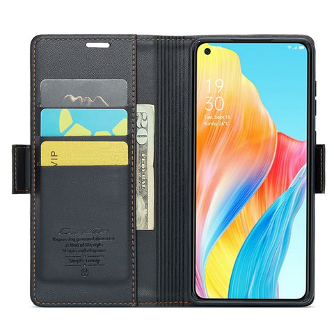 CASEME 023 Series For Oppo A78 4G Case RFID Blocking PU Leather Glossy Phone Wallet Cover