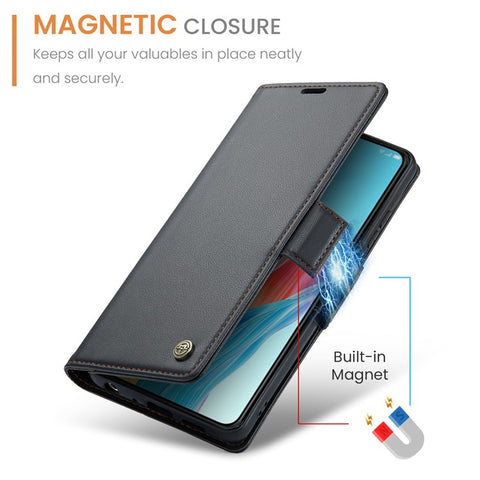 CASEME 023 Series For Oppo A78 4G Case RFID Blocking PU Leather Glossy Phone Wallet Cover