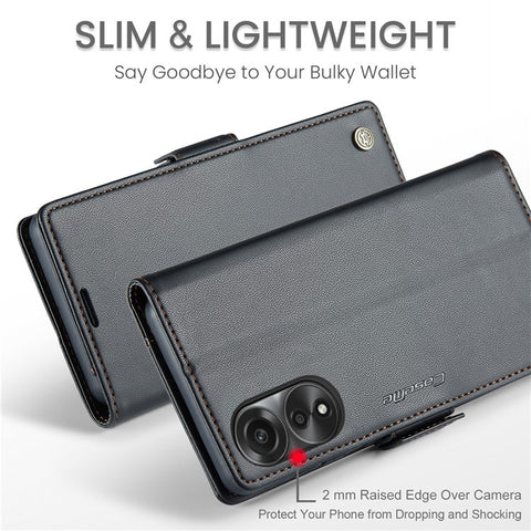 CASEME 023 Series For Oppo A78 4G Case RFID Blocking PU Leather Glossy Phone Wallet Cover