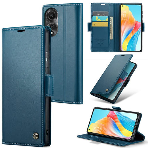 CASEME 023 Series For Oppo A78 4G Case RFID Blocking PU Leather Glossy Phone Wallet Cover