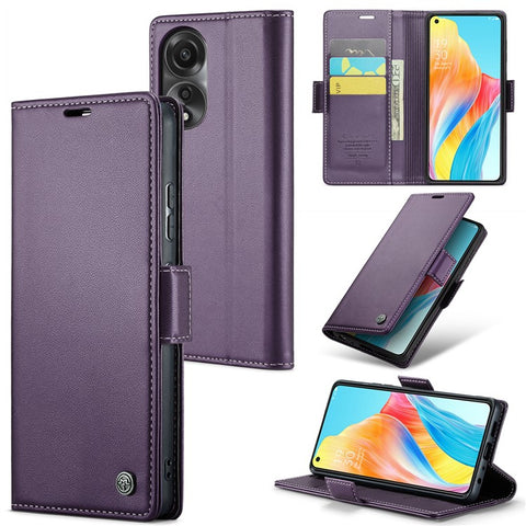 CASEME 023 Series For Oppo A78 4G Case RFID Blocking PU Leather Glossy Phone Wallet Cover