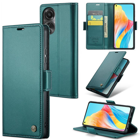 CASEME 023 Series For Oppo A78 4G Case RFID Blocking PU Leather Glossy Phone Wallet Cover