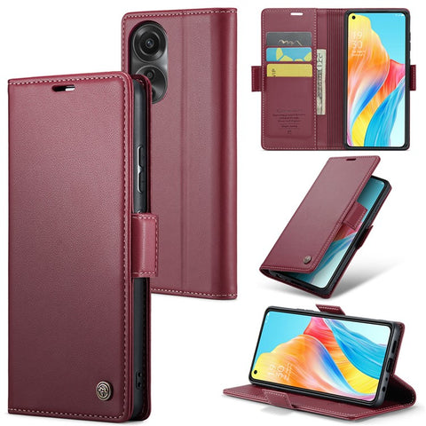 CASEME 023 Series For Oppo A78 4G Case RFID Blocking PU Leather Glossy Phone Wallet Cover