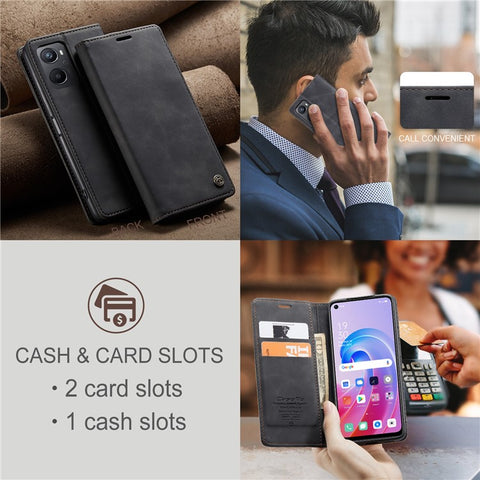 CASEME 013 Series For Oppo A96 4G / A36 / K10 4G / A76 / Realme 9i 4G Case Leather Phone Cover Magnetic Absorption