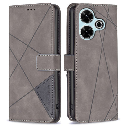 BINFEN COLOR For Xiaomi Redmi 13 5G / 13 4G / Poco M6 4G Phone Cases Wallet Stand Geometry Imprint Leather Cover