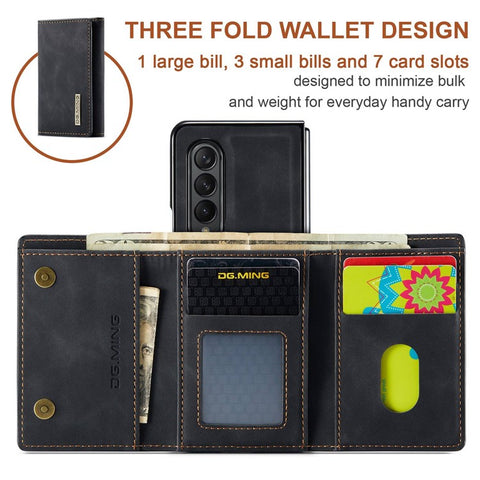 DG.MING M1 Series Phone Case for Samsung Galaxy Z Fold3 5G Detachable 2-in-1 Wallet Phone Case Anti-Drop Cell Phone Case