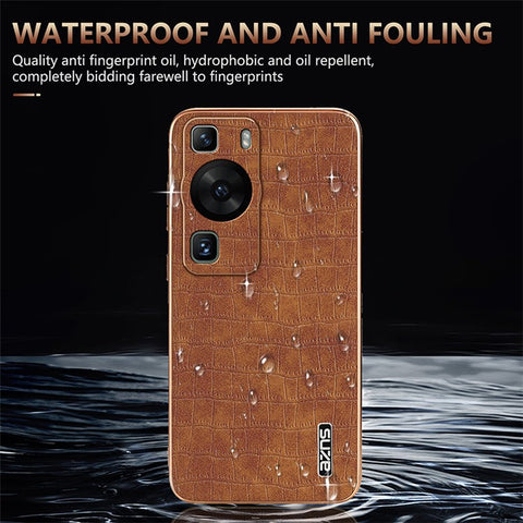 AZNS For Huawei P60 / P60 Pro Case Crocodile Texture Leather Coated TPU Phone Cover