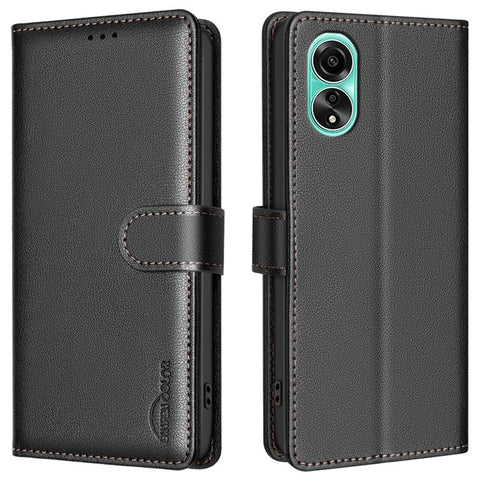 BINFEN COLOR BF32 PU Leather Phone Shell for Oppo A78 4G Case Litchi Texture RFID Blocking Leather Cover