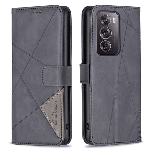 BINFEN COLOR For Oppo Reno12 Pro 5G (Global) Phone Cases Wallet Stand Geometry Imprint Leather Cover
