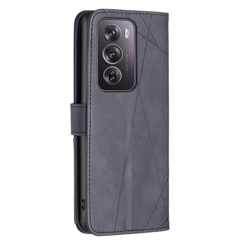 BINFEN COLOR For Oppo Reno12 Pro 5G (Global) Phone Cases Wallet Stand Geometry Imprint Leather Cover