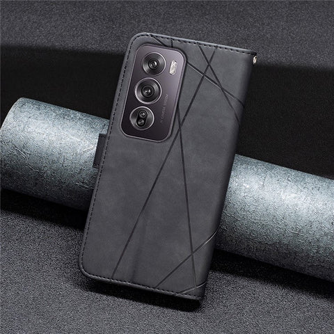 BINFEN COLOR For Oppo Reno12 Pro 5G (Global) Phone Cases Wallet Stand Geometry Imprint Leather Cover
