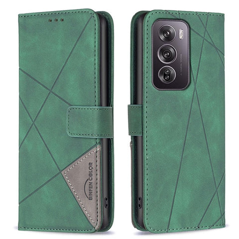 BINFEN COLOR For Oppo Reno12 Pro 5G (Global) Phone Cases Wallet Stand Geometry Imprint Leather Cover