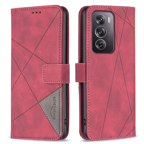 BINFEN COLOR For Oppo Reno12 Pro 5G (Global) Phone Cases Wallet Stand Geometry Imprint Leather Cover