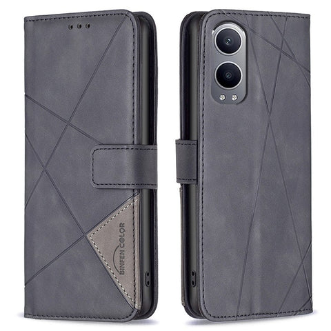 BINFEN COLOR For OnePlus Nord CE4 Lite 5G / Oppo K12x 5G (China) Phone Cases Wallet Stand Geometry Imprint Leather Cover