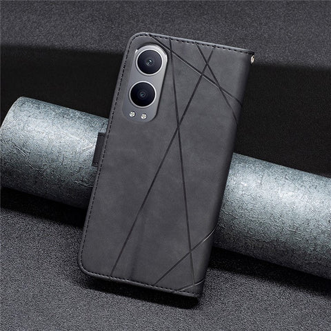 BINFEN COLOR For OnePlus Nord CE4 Lite 5G / Oppo K12x 5G (China) Phone Cases Wallet Stand Geometry Imprint Leather Cover