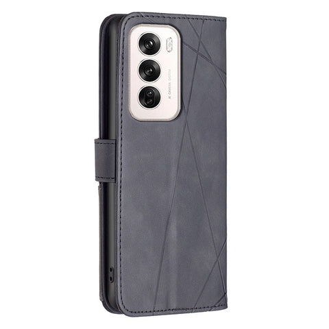 BINFEN COLOR For Oppo Reno12 5G (Global) Phone Cases Wallet Stand Geometry Imprint Leather Cover