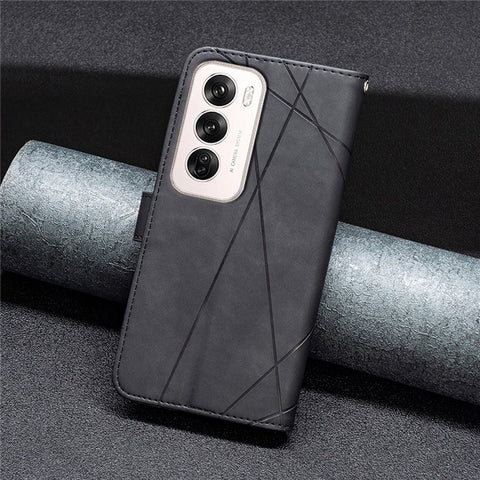 BINFEN COLOR For Oppo Reno12 5G (Global) Phone Cases Wallet Stand Geometry Imprint Leather Cover