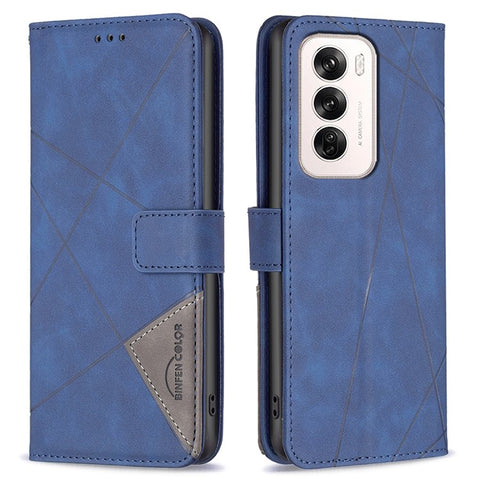 BINFEN COLOR For Oppo Reno12 5G (Global) Phone Cases Wallet Stand Geometry Imprint Leather Cover