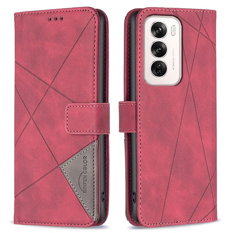 BINFEN COLOR For Oppo Reno12 5G (Global) Phone Cases Wallet Stand Geometry Imprint Leather Cover