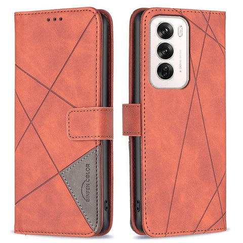 BINFEN COLOR For Oppo Reno12 5G (Global) Phone Cases Wallet Stand Geometry Imprint Leather Cover