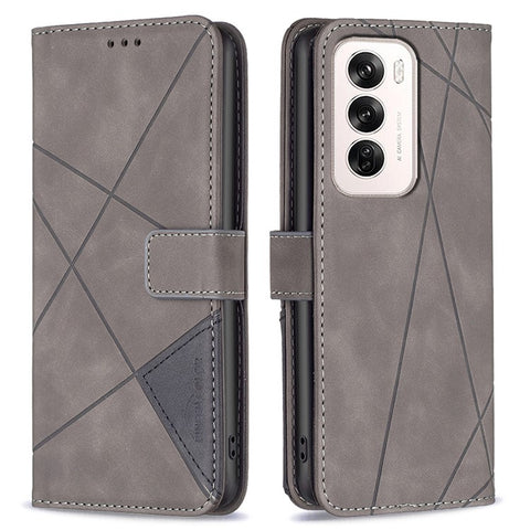 BINFEN COLOR For Oppo Reno12 5G (Global) Phone Cases Wallet Stand Geometry Imprint Leather Cover