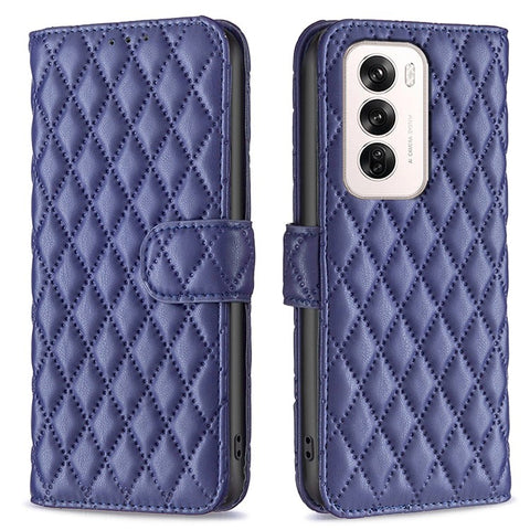 BINFEN COLOR BF Style-14 For Oppo Reno12 5G (Global) Case PU Leather Wallet Rhombus Phone Cover