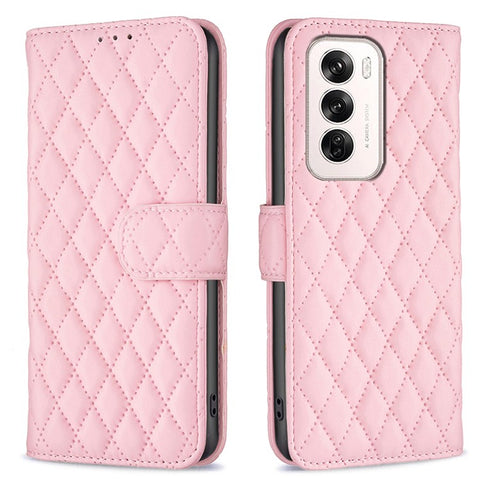 BINFEN COLOR BF Style-14 For Oppo Reno12 5G (Global) Case PU Leather Wallet Rhombus Phone Cover