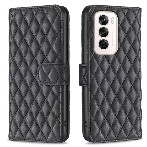 BINFEN COLOR BF Style-14 For Oppo Reno12 5G (Global) Case PU Leather Wallet Rhombus Phone Cover