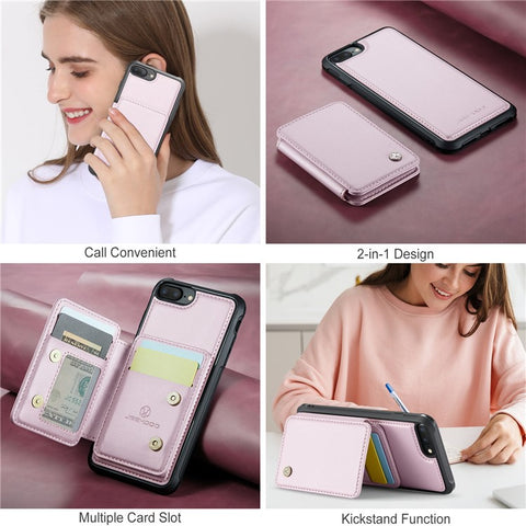 JEEHOOD J05 For iPhone 6 Plus / 7 Plus / 8 Plus / 6s Plus 5.5-inch Case Leather Mobile Cover with Detachable Magnetic Card Bag