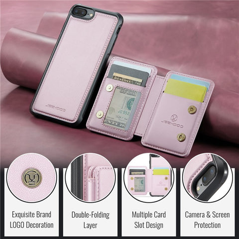 JEEHOOD J05 For iPhone 6 Plus / 7 Plus / 8 Plus / 6s Plus 5.5-inch Case Leather Mobile Cover with Detachable Magnetic Card Bag