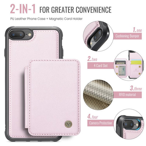 JEEHOOD J05 For iPhone 6 Plus / 7 Plus / 8 Plus / 6s Plus 5.5-inch Case Leather Mobile Cover with Detachable Magnetic Card Bag