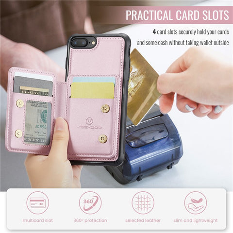 JEEHOOD J05 For iPhone 6 Plus / 7 Plus / 8 Plus / 6s Plus 5.5-inch Case Leather Mobile Cover with Detachable Magnetic Card Bag