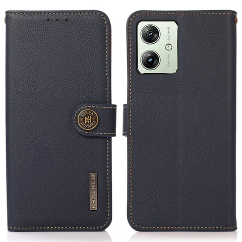 KHAZNEH For Motorola Moto G64 5G Case Genuine Cow Leather RFID Blocking Wallet Phone Cover