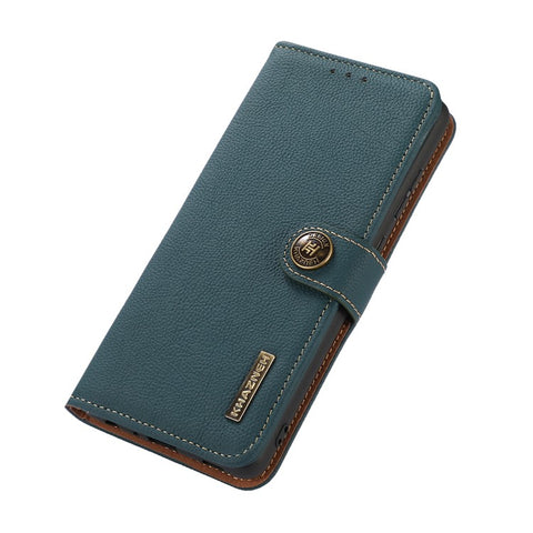 KHAZNEH For Motorola Moto G64 5G Case Genuine Cow Leather RFID Blocking Wallet Phone Cover