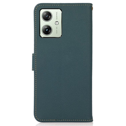 KHAZNEH For Motorola Moto G64 5G Case Genuine Cow Leather RFID Blocking Wallet Phone Cover