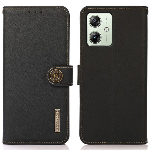 KHAZNEH For Motorola Moto G64 5G Case Genuine Cow Leather RFID Blocking Wallet Phone Cover