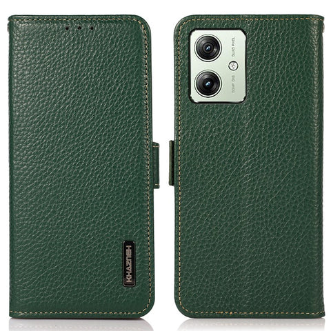 KHAZNEH For Motorola Moto G64 5G Phone Case RFID Blocking Genuine Cow Leather Flip Cover