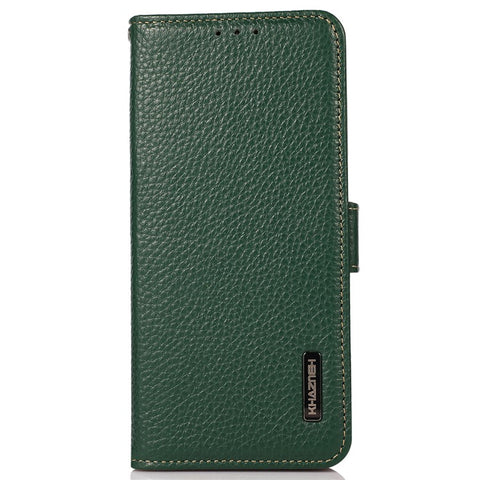 KHAZNEH For Motorola Moto G64 5G Phone Case RFID Blocking Genuine Cow Leather Flip Cover