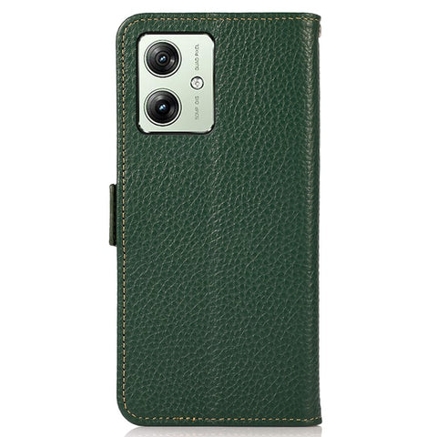 KHAZNEH For Motorola Moto G64 5G Phone Case RFID Blocking Genuine Cow Leather Flip Cover