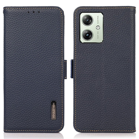 KHAZNEH For Motorola Moto G64 5G Phone Case RFID Blocking Genuine Cow Leather Flip Cover