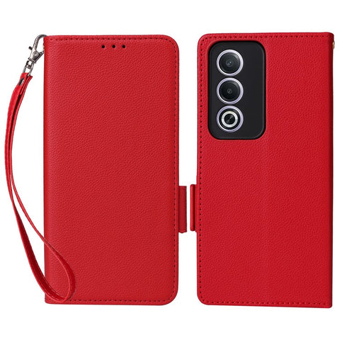 For Oppo A80 5G / A3 Pro (Global) 5G / K12x 5G (India) / A3x 5G (China) Case with Wrist Strap Litchi Texture PU Leather Wallet Phone Cover