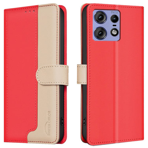 BINFEN COLOR BF33 For Motorola Edge 50 Pro 5G Case Splicing Color Leather Wallet Flip Cover