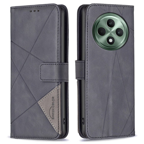 BINFEN COLOR For Oppo Reno12 F 5G Phone Cases Wallet Stand Geometry Imprint Leather Cover