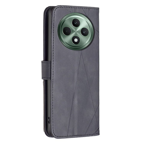 BINFEN COLOR For Oppo Reno12 F 5G Phone Cases Wallet Stand Geometry Imprint Leather Cover