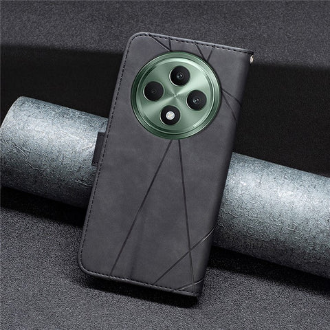 BINFEN COLOR For Oppo Reno12 F 5G Phone Cases Wallet Stand Geometry Imprint Leather Cover
