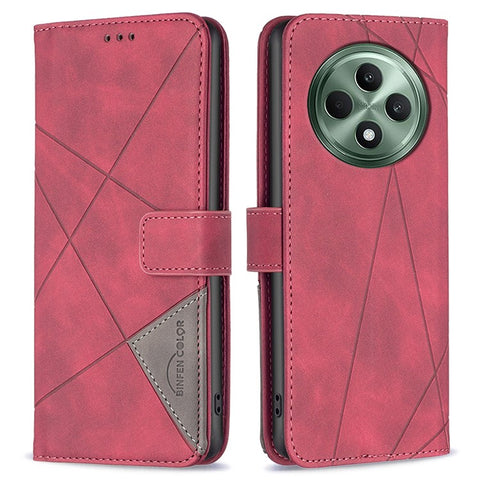 BINFEN COLOR For Oppo Reno12 F 5G Phone Cases Wallet Stand Geometry Imprint Leather Cover