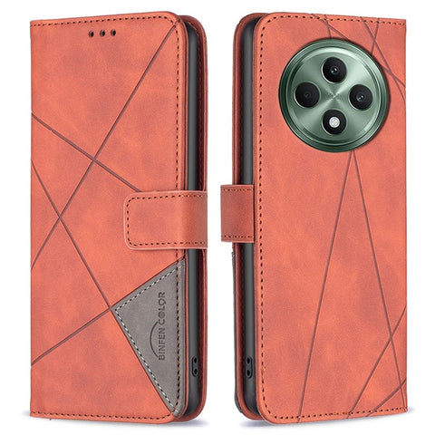BINFEN COLOR For Oppo Reno12 F 5G Phone Cases Wallet Stand Geometry Imprint Leather Cover