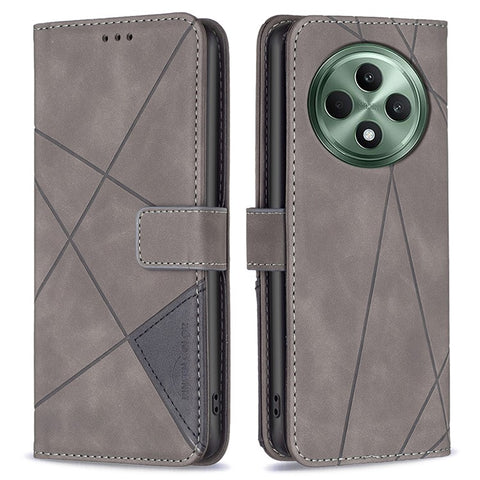 BINFEN COLOR For Oppo Reno12 F 5G Phone Cases Wallet Stand Geometry Imprint Leather Cover